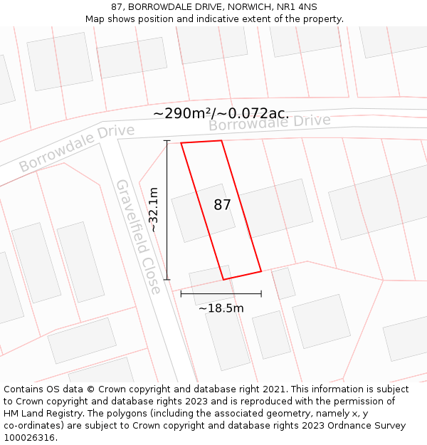 87, BORROWDALE DRIVE, NORWICH, NR1 4NS: Plot and title map