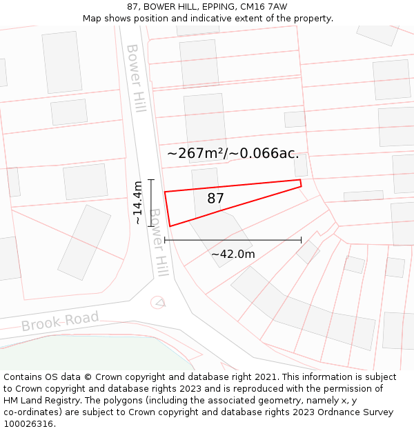 87, BOWER HILL, EPPING, CM16 7AW: Plot and title map
