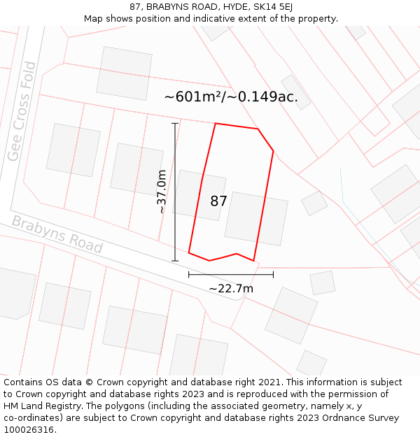 87, BRABYNS ROAD, HYDE, SK14 5EJ: Plot and title map