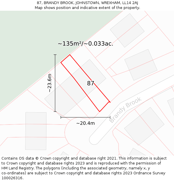87, BRANDY BROOK, JOHNSTOWN, WREXHAM, LL14 2AJ: Plot and title map