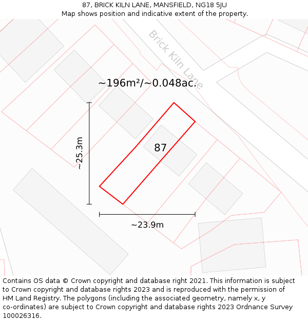 87, BRICK KILN LANE, MANSFIELD, NG18 5JU: Plot and title map