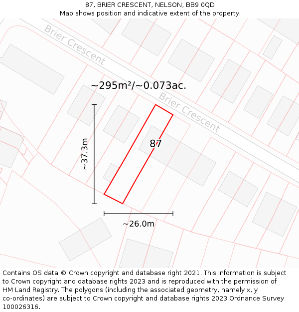 87, BRIER CRESCENT, NELSON, BB9 0QD: Plot and title map