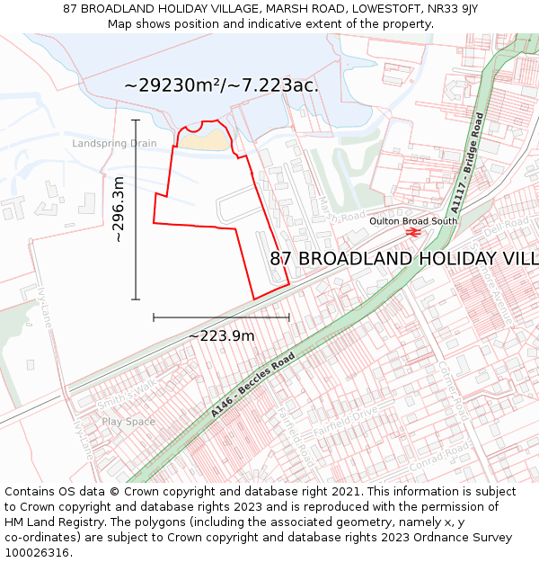 87 BROADLAND HOLIDAY VILLAGE, MARSH ROAD, LOWESTOFT, NR33 9JY: Plot and title map