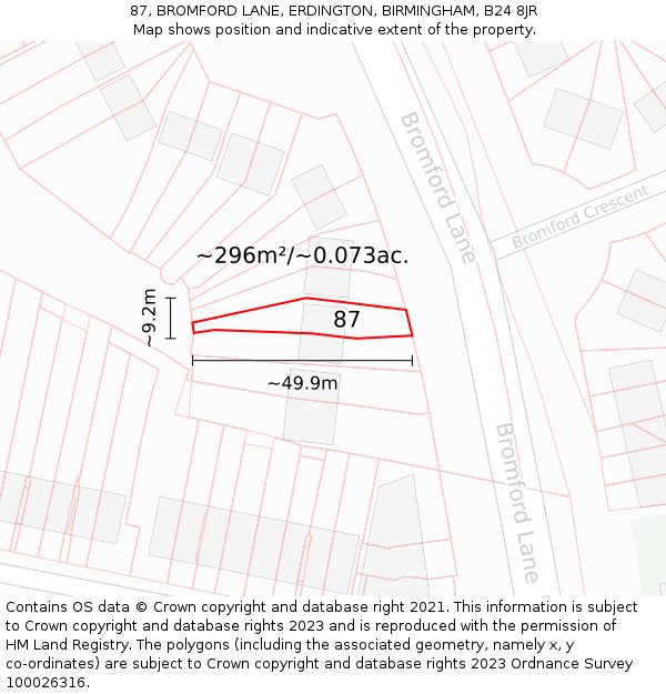 87, BROMFORD LANE, ERDINGTON, BIRMINGHAM, B24 8JR: Plot and title map