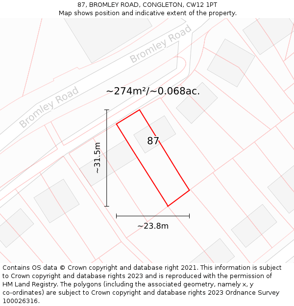 87, BROMLEY ROAD, CONGLETON, CW12 1PT: Plot and title map