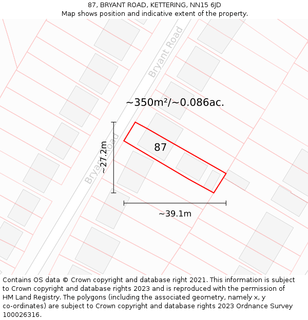87, BRYANT ROAD, KETTERING, NN15 6JD: Plot and title map