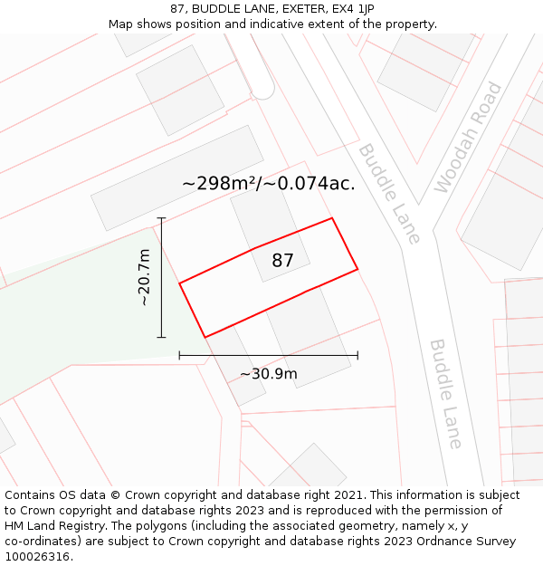 87, BUDDLE LANE, EXETER, EX4 1JP: Plot and title map