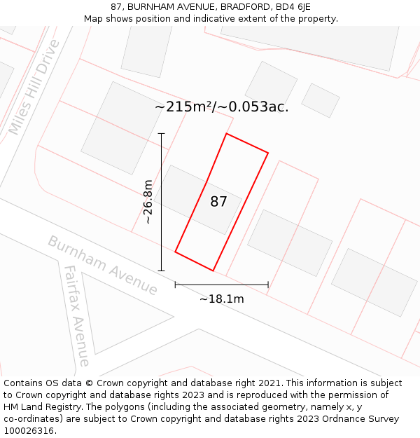 87, BURNHAM AVENUE, BRADFORD, BD4 6JE: Plot and title map