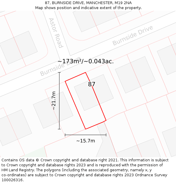 87, BURNSIDE DRIVE, MANCHESTER, M19 2NA: Plot and title map