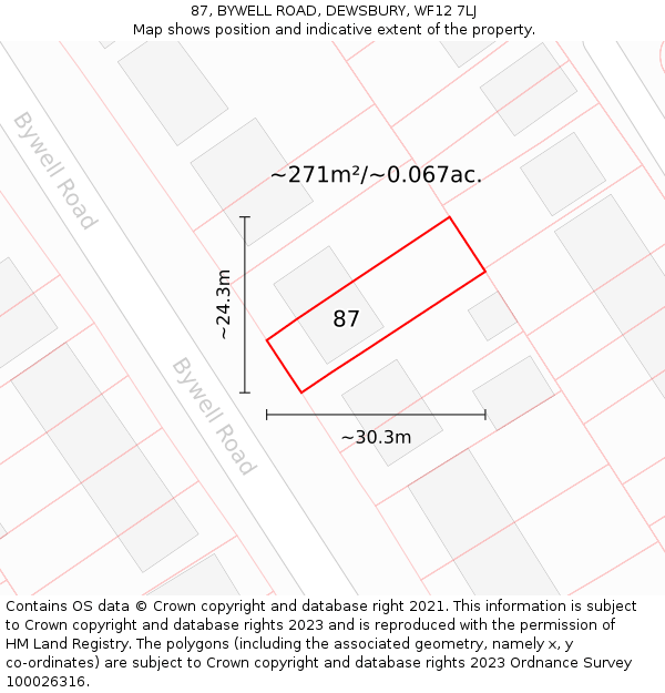87, BYWELL ROAD, DEWSBURY, WF12 7LJ: Plot and title map