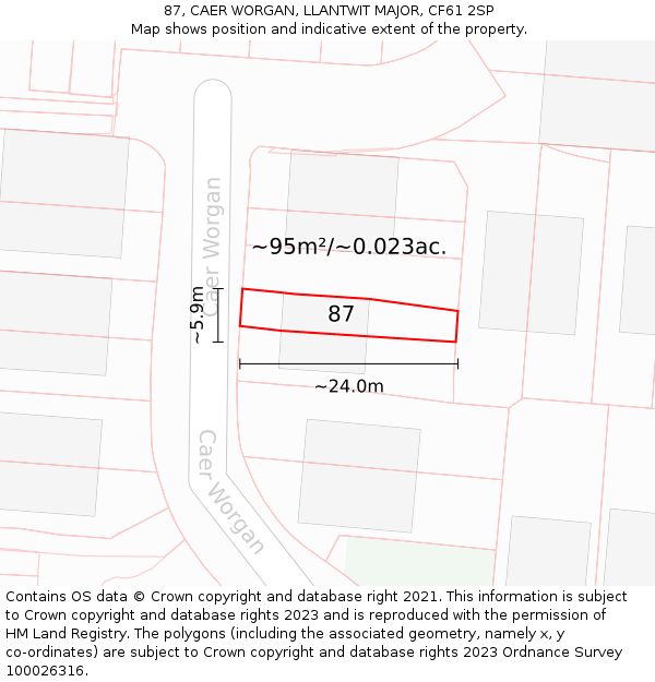 87, CAER WORGAN, LLANTWIT MAJOR, CF61 2SP: Plot and title map