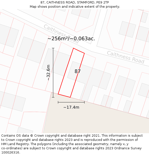87, CAITHNESS ROAD, STAMFORD, PE9 2TP: Plot and title map