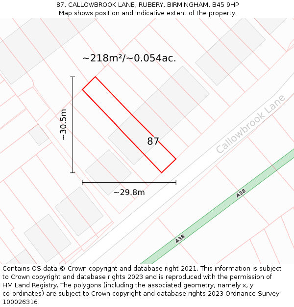87, CALLOWBROOK LANE, RUBERY, BIRMINGHAM, B45 9HP: Plot and title map