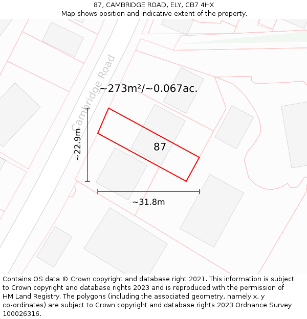 87, CAMBRIDGE ROAD, ELY, CB7 4HX: Plot and title map