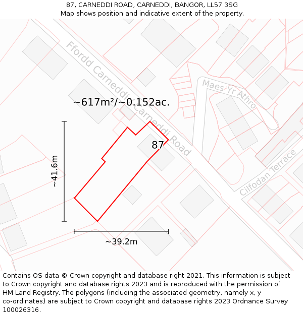 87, CARNEDDI ROAD, CARNEDDI, BANGOR, LL57 3SG: Plot and title map