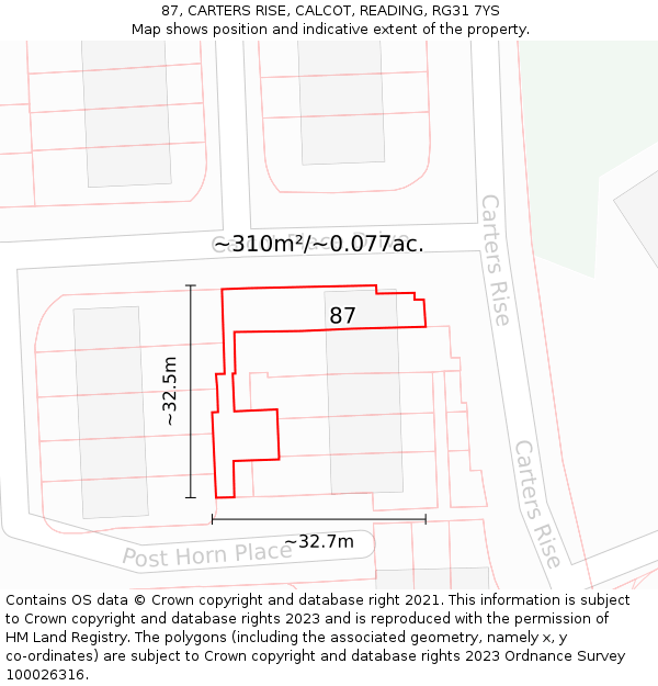 87, CARTERS RISE, CALCOT, READING, RG31 7YS: Plot and title map
