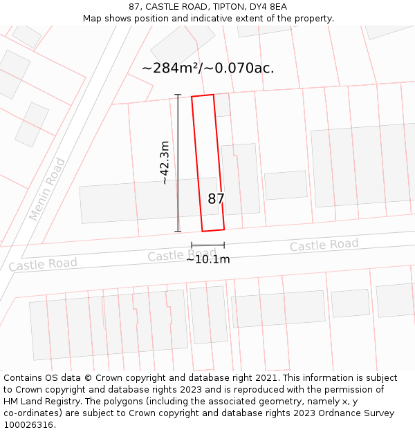 87, CASTLE ROAD, TIPTON, DY4 8EA: Plot and title map