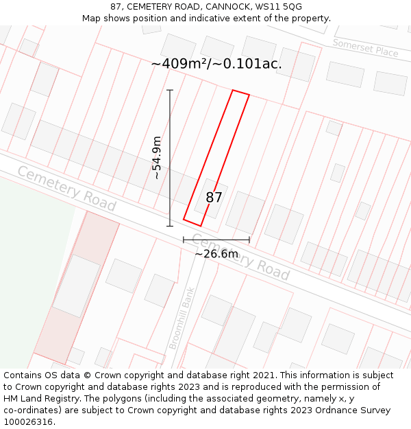 87, CEMETERY ROAD, CANNOCK, WS11 5QG: Plot and title map