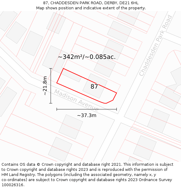 87, CHADDESDEN PARK ROAD, DERBY, DE21 6HL: Plot and title map