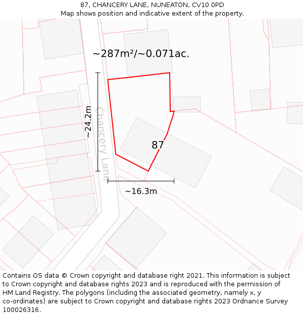 87, CHANCERY LANE, NUNEATON, CV10 0PD: Plot and title map