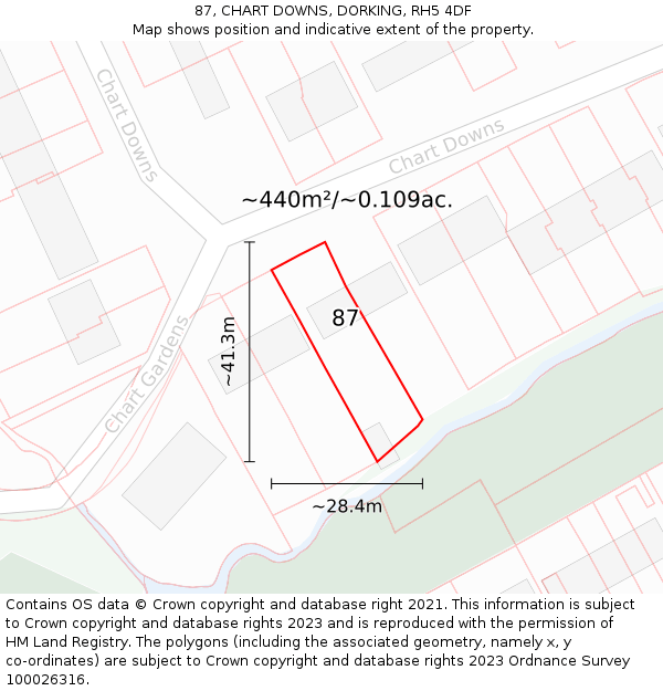 87, CHART DOWNS, DORKING, RH5 4DF: Plot and title map