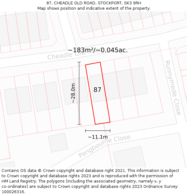 87, CHEADLE OLD ROAD, STOCKPORT, SK3 9RH: Plot and title map