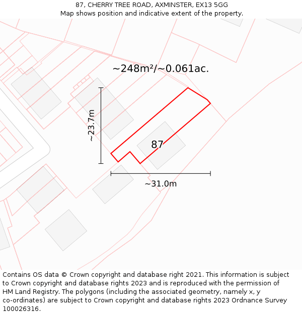 87, CHERRY TREE ROAD, AXMINSTER, EX13 5GG: Plot and title map