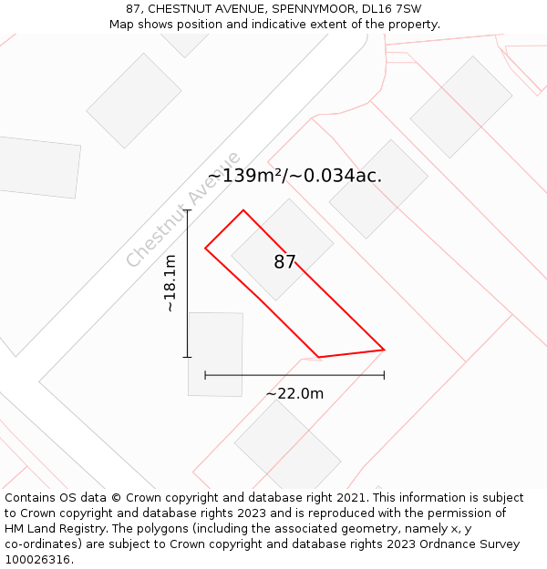 87, CHESTNUT AVENUE, SPENNYMOOR, DL16 7SW: Plot and title map