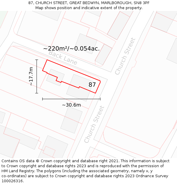 87, CHURCH STREET, GREAT BEDWYN, MARLBOROUGH, SN8 3PF: Plot and title map