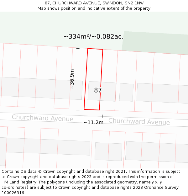 87, CHURCHWARD AVENUE, SWINDON, SN2 1NW: Plot and title map
