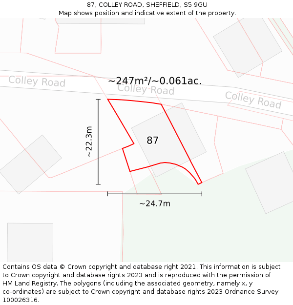 87, COLLEY ROAD, SHEFFIELD, S5 9GU: Plot and title map