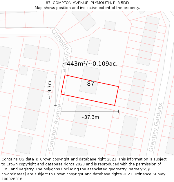 87, COMPTON AVENUE, PLYMOUTH, PL3 5DD: Plot and title map