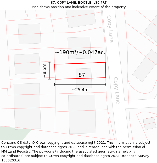 87, COPY LANE, BOOTLE, L30 7RT: Plot and title map