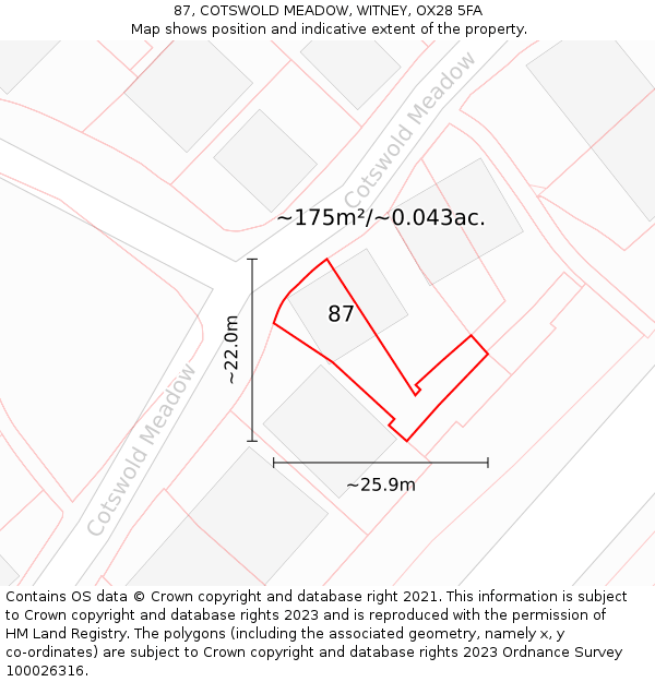 87, COTSWOLD MEADOW, WITNEY, OX28 5FA: Plot and title map