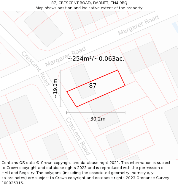 87, CRESCENT ROAD, BARNET, EN4 9RQ: Plot and title map