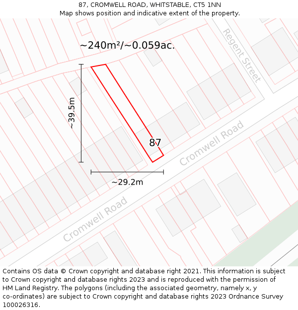 87, CROMWELL ROAD, WHITSTABLE, CT5 1NN: Plot and title map
