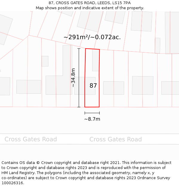 87, CROSS GATES ROAD, LEEDS, LS15 7PA: Plot and title map
