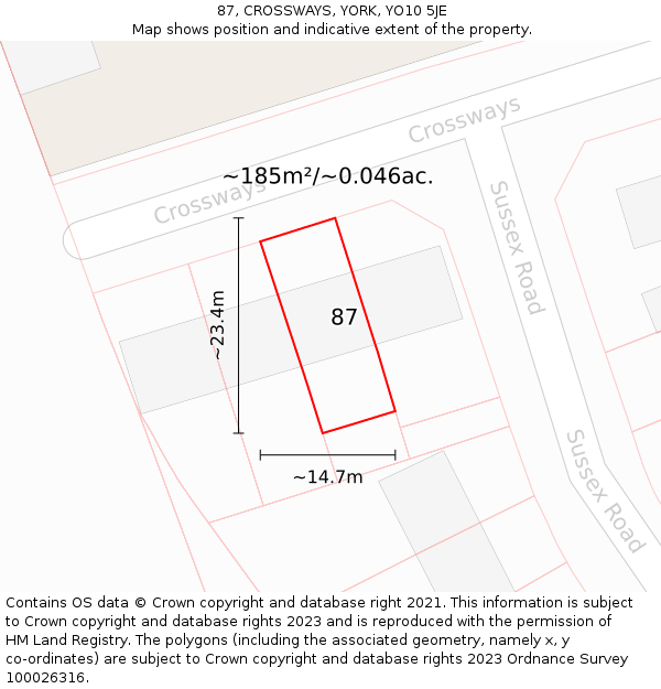 87, CROSSWAYS, YORK, YO10 5JE: Plot and title map