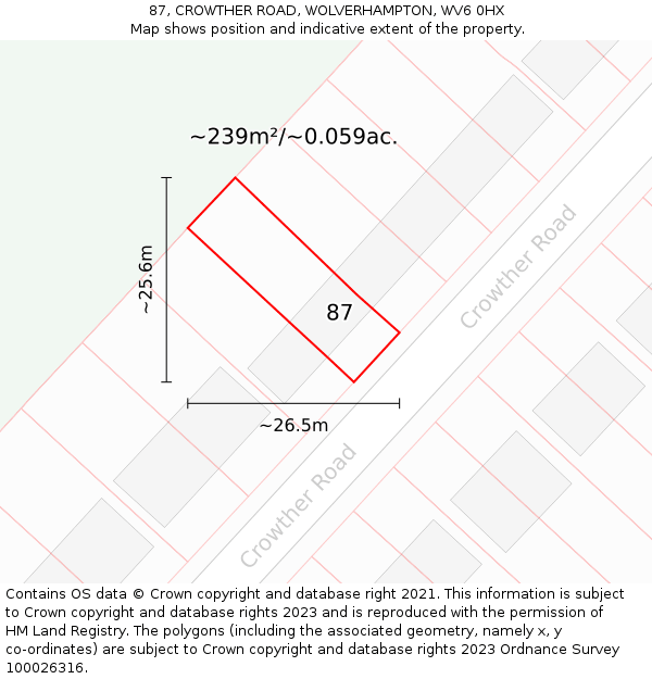 87, CROWTHER ROAD, WOLVERHAMPTON, WV6 0HX: Plot and title map