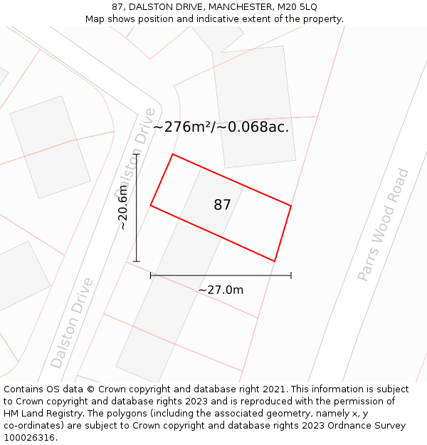 87, DALSTON DRIVE, MANCHESTER, M20 5LQ: Plot and title map