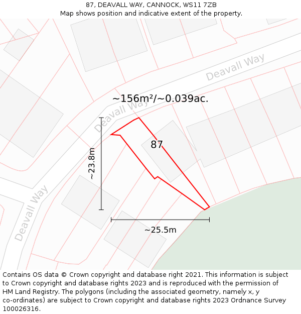 87, DEAVALL WAY, CANNOCK, WS11 7ZB: Plot and title map