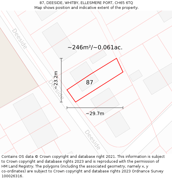 87, DEESIDE, WHITBY, ELLESMERE PORT, CH65 6TQ: Plot and title map