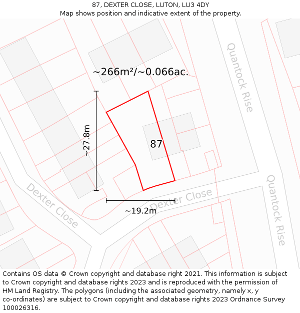 87, DEXTER CLOSE, LUTON, LU3 4DY: Plot and title map
