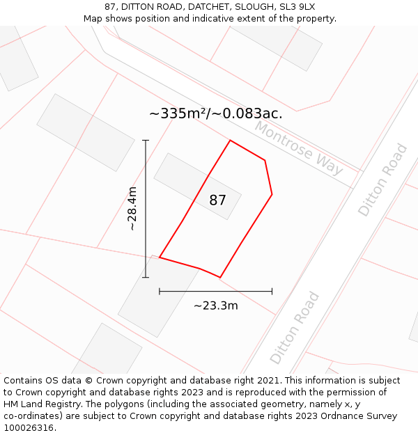87, DITTON ROAD, DATCHET, SLOUGH, SL3 9LX: Plot and title map