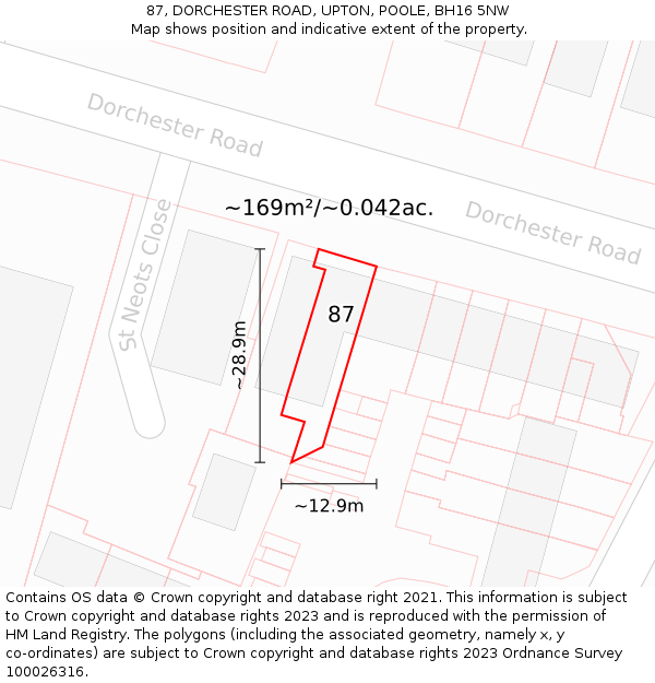 87, DORCHESTER ROAD, UPTON, POOLE, BH16 5NW: Plot and title map