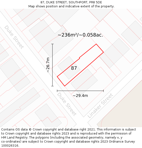 87, DUKE STREET, SOUTHPORT, PR8 5DE: Plot and title map