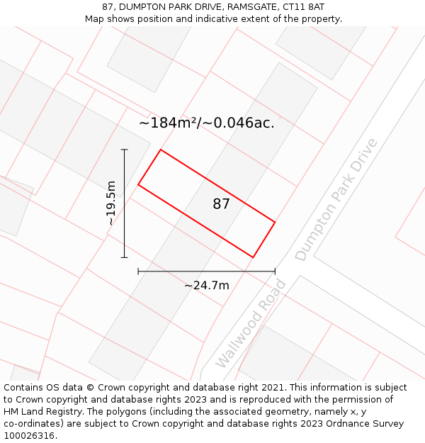 87, DUMPTON PARK DRIVE, RAMSGATE, CT11 8AT: Plot and title map