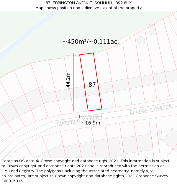 87, EBRINGTON AVENUE, SOLIHULL, B92 8HX: Plot and title map