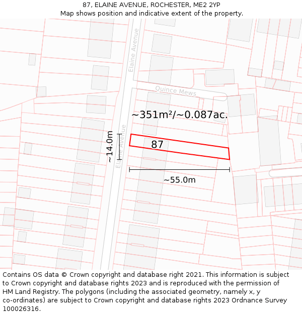87, ELAINE AVENUE, ROCHESTER, ME2 2YP: Plot and title map