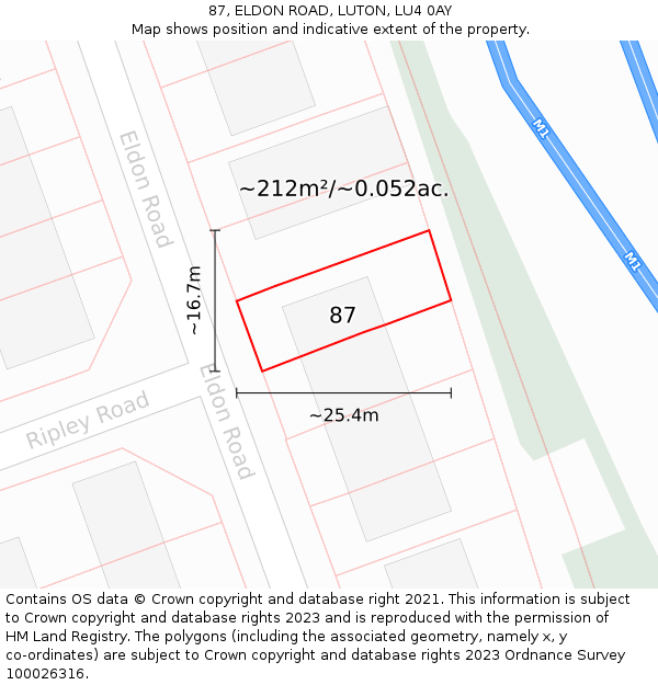 87, ELDON ROAD, LUTON, LU4 0AY: Plot and title map